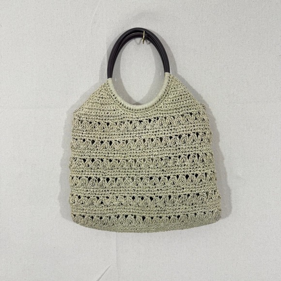 Vintage Mervyns 2003 Woven Straw Beaded Tote Bag Tan Boho Summer Handbag - Picture 4 of 5